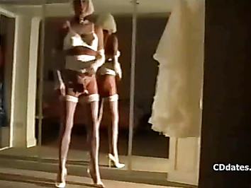 Amateur CD in white lingerie solo at CD Tube TS porn