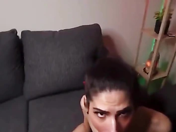 Slender t-girl and her bf devour each other cocks POV