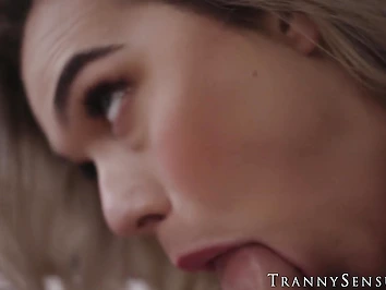 Tgirl Emma Rose blows Chris Damned quietly next to her snoring sister