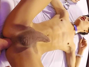 Asian shemale enjoyed rough anal sex after tgirl posed and got a blowjob