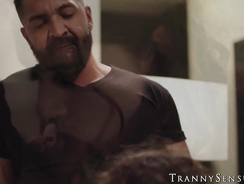 TS Nicole Knight covered in creamy cum after seducing Dominic Pacifico